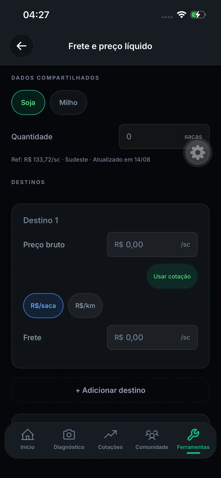 Captura real da ferramenta de relação de troca do Pulso do Campo.